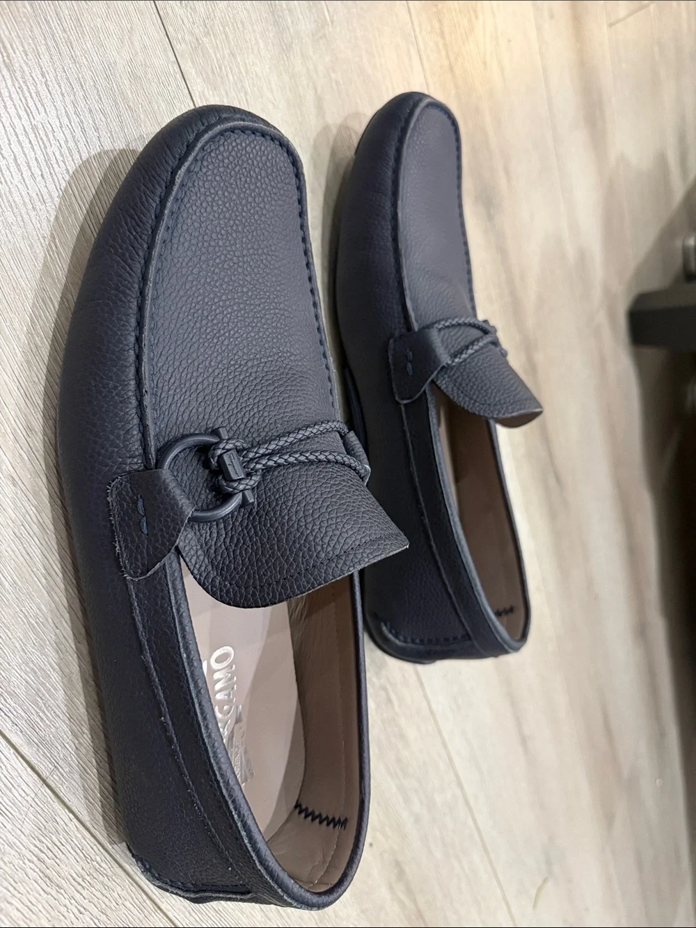 Salvatore Ferragamo Dark Blue Leather Driving Loafers